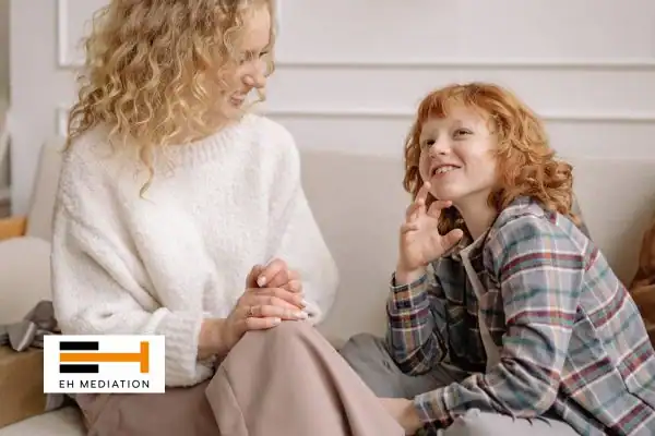 Happy mother and child after sorting child arrangements mediation Bourne